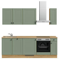 BUCĂTĂRIE FĂRĂ ELECTROCASNICE  - verde/culoare lemn stejar, Modern, metal/material pe bază de lemn (240cm) - Nobilia