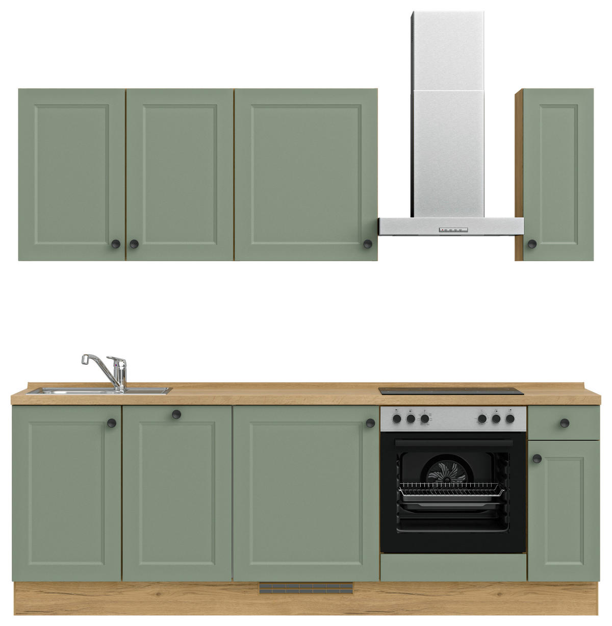 BUCĂTĂRIE FĂRĂ ELECTROCASNICE  - verde/culoare lemn stejar, Modern, metal/material pe bază de lemn (240cm) - Nobilia
