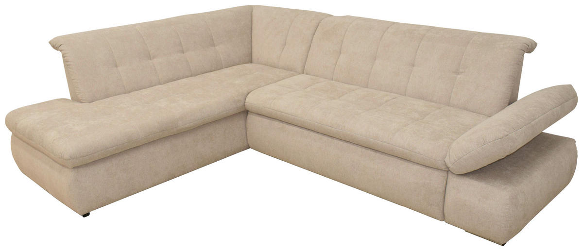 ECKSOFA in Mikrofaser Beige  216/273 cm  - Chromfarben/Beige, KONVENTIONELL, Textil/Metall (216/273cm) - MID.YOU