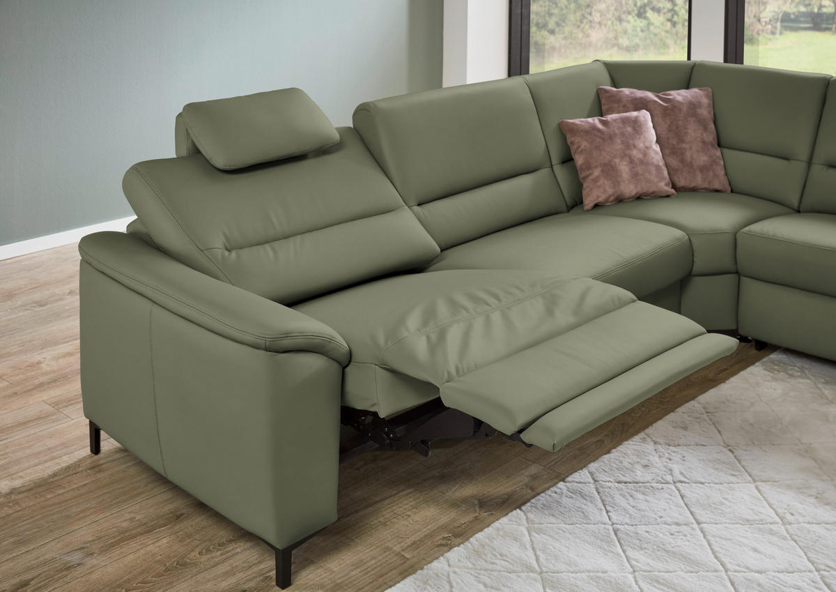 ECKSOFA  in Echtleder Olivgrün  290/249 cm  - Schwarz/Olivgrün, KONVENTIONELL, Leder/Metall (290/249cm) - Beldomo Premium
