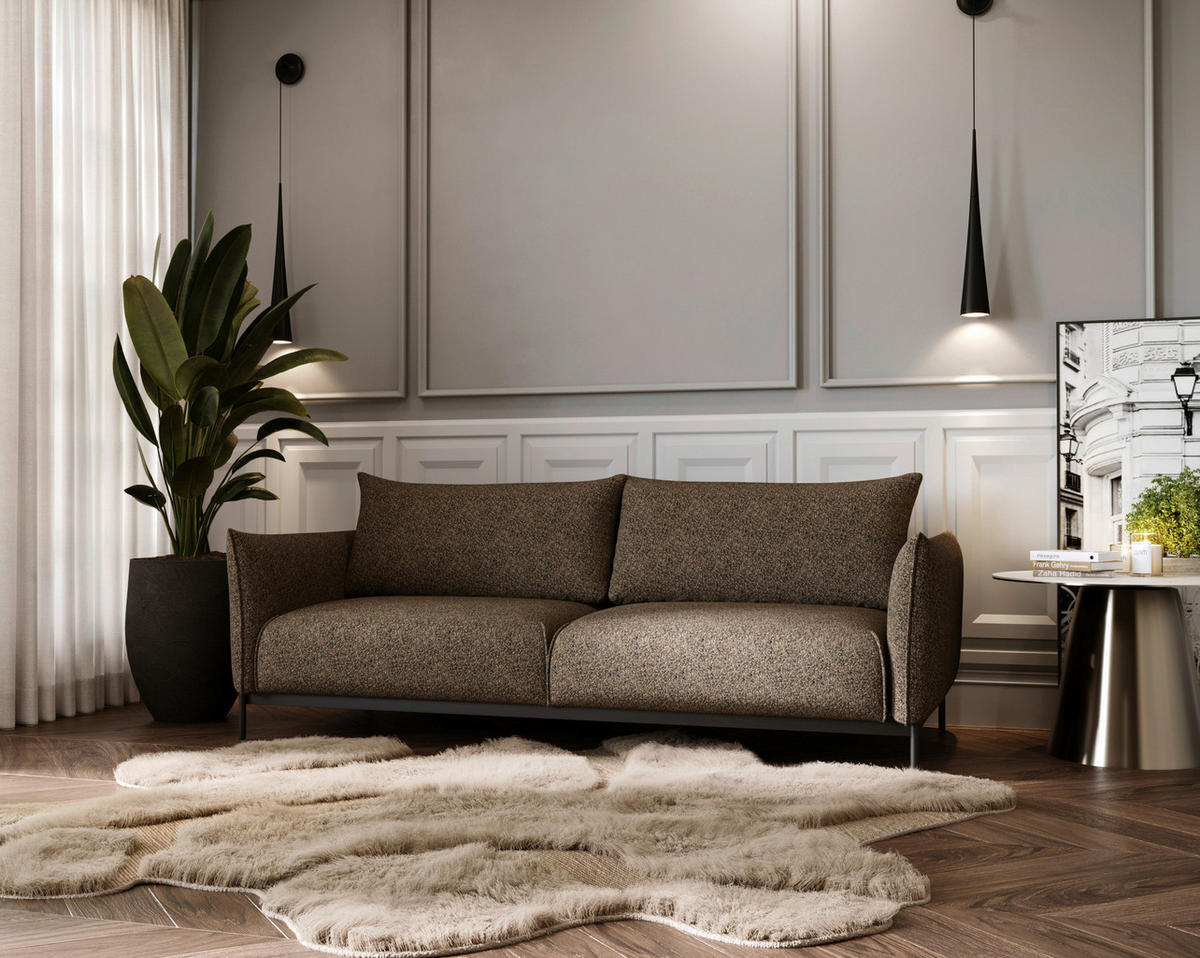SOFA in Chenille Braun  - Schwarz/Braun, Design, Textil/Metall (223/96/95cm) - Livetastic