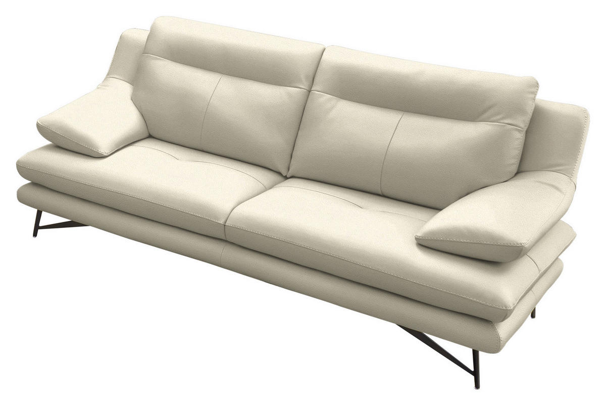 3-SITZER-SOFA in Leder Ecru  - Ecru, Design, Leder/Metall (215/90/109cm)