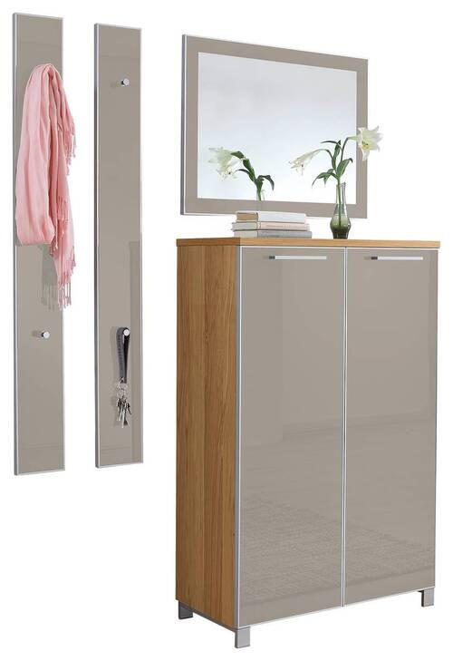 GARDEROBE 4-teilig  in 135/195/37 cm  - Taupe/Eichefarben, Design, Glas/Holz (135/195/37cm)