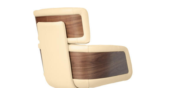 ARMLEHNSTUHL  Lederauswahl, Wippfunktion, Sitzfläche 360° drehbar, automatische Rückholfunktion  Echtleder  - Beige/Walnussfarben, Design, Leder/Holz (62/92/66cm) - Dieter Knoll