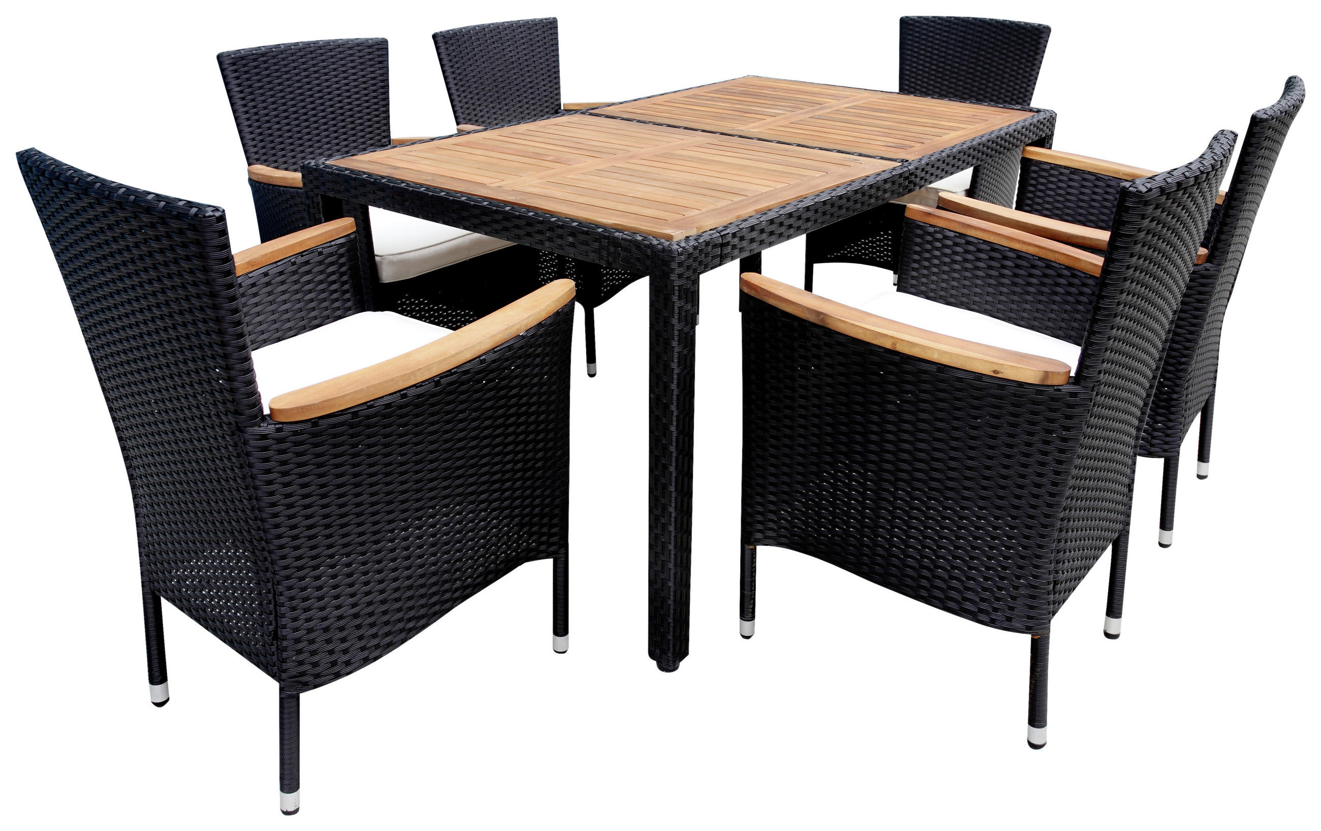 GARTENTISCHGRUPPE   - Schwarz/Akaziefarben, Konventionell, Holz/Kunststoff - Ambia Garden