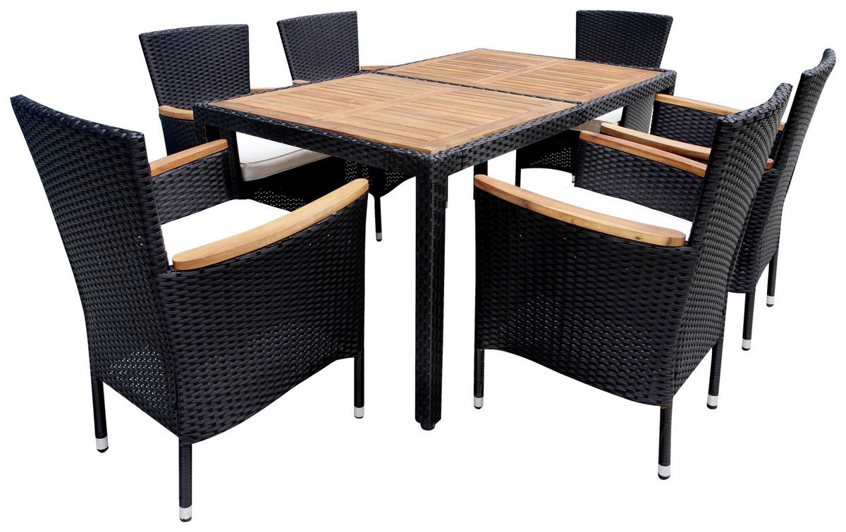 GARTENTISCHGRUPPE   - Schwarz/Akaziefarben, Konventionell, Holz/Kunststoff - Ambia Garden