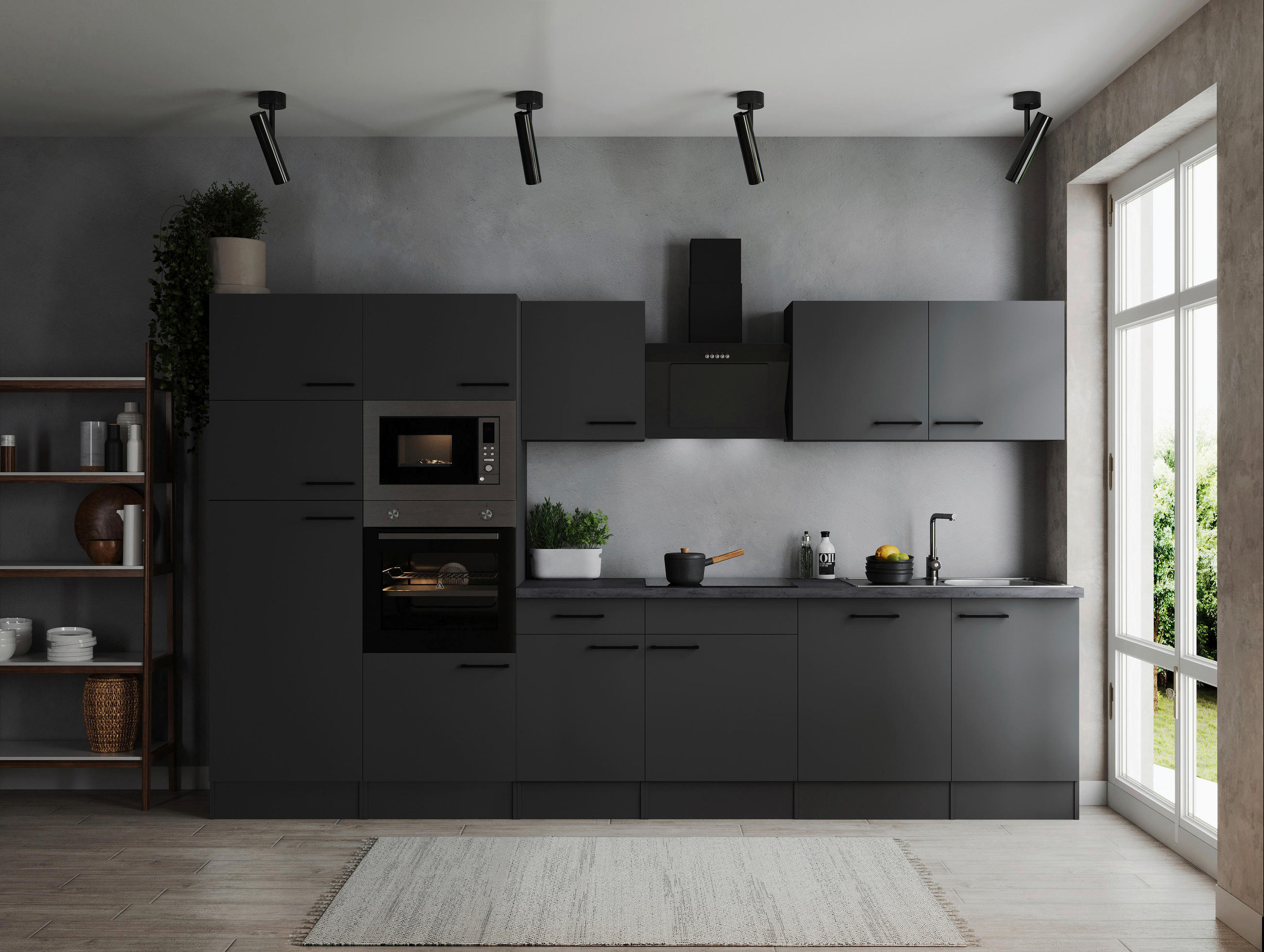 KÜCHENBLOCK 340 cm   in Dunkelgrau  - Dunkelgrau/Schwarz, Design, Holzwerkstoff/Metall (340cm) - Respekta