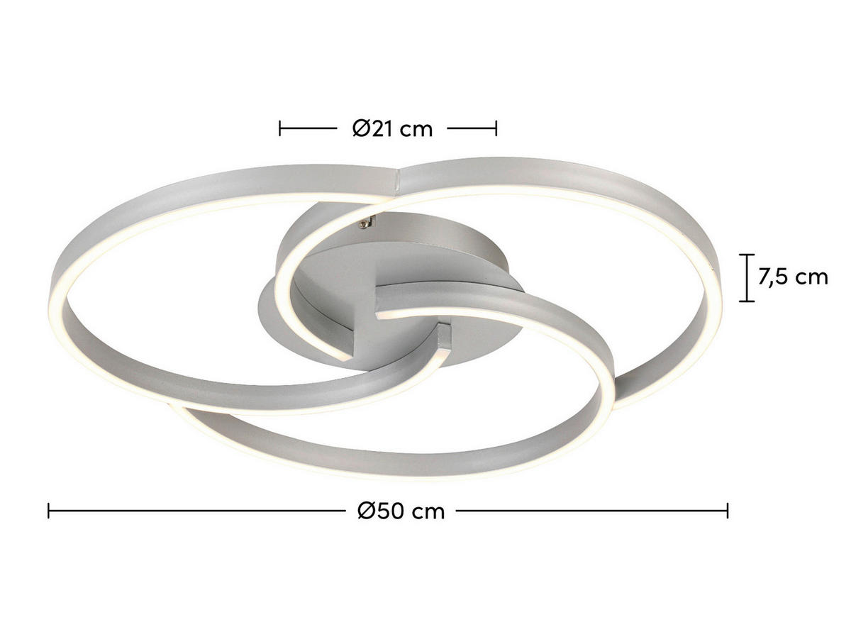 STROPNÍ LED SVÍTIDLO, 50/7,5 cm  - barvy stříbra, Trend, kov/plast (50/7,5cm) - Novel