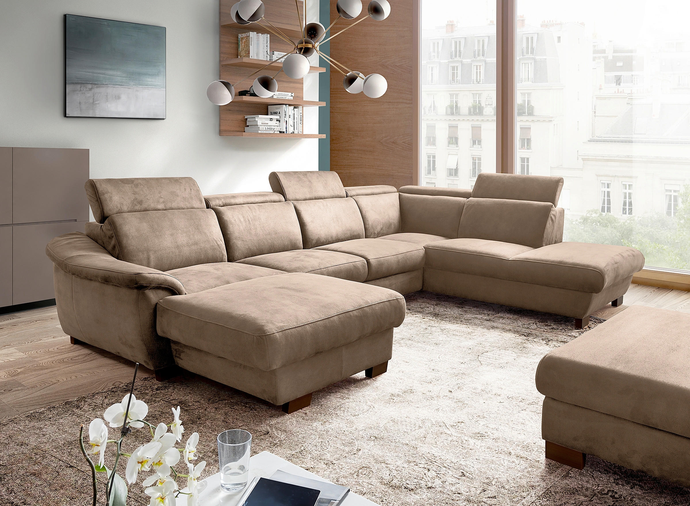 WOHNLANDSCHAFT TREND Braun Mikrofaser  - Wengefarben/Braun, Design, Holz/Textil (238/347/273cm) - Livetastic