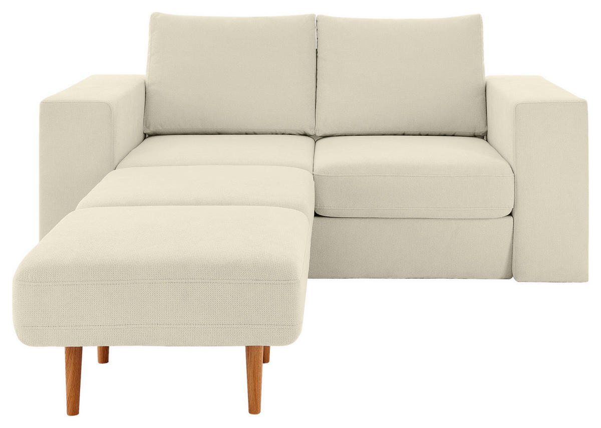 ZWEISITZER-SOFA inkl. Hocker in Webstoff Creme  - Eichefarben/Creme, Design, Holz/Textil (172/96/107cm) - LOOKS by W.Joop