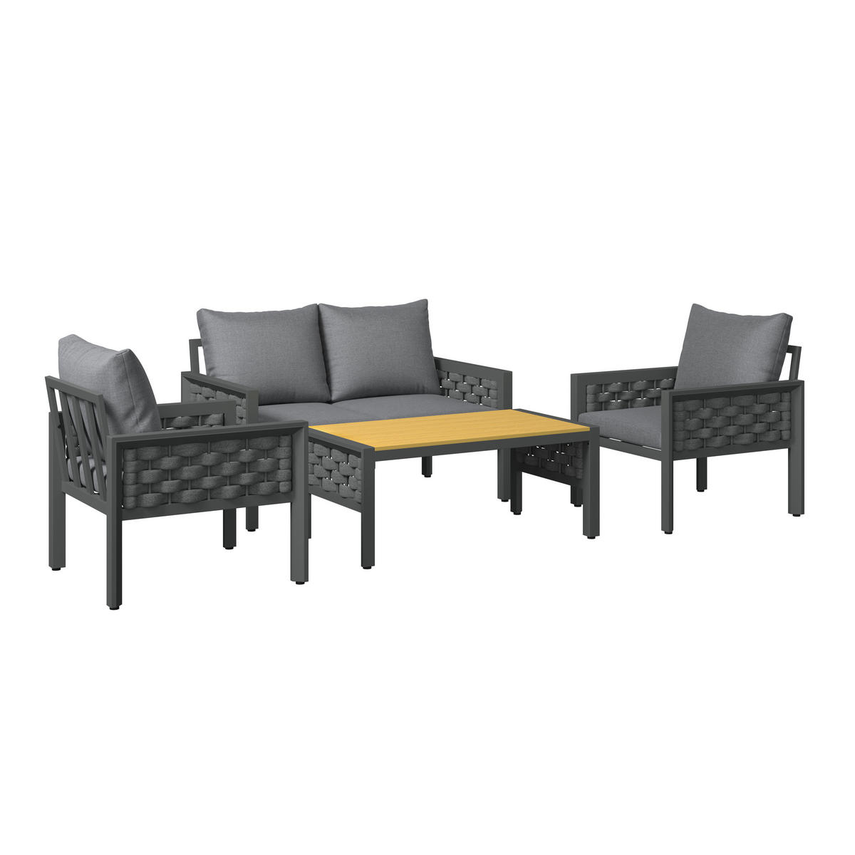 LOUNGEGARNITUR 4-teilig   290/73/153 cm Stahl  - Dunkelgrau/Grau, MODERN, Kunststoff/Textil (290/73/153cm) - Ambia Garden