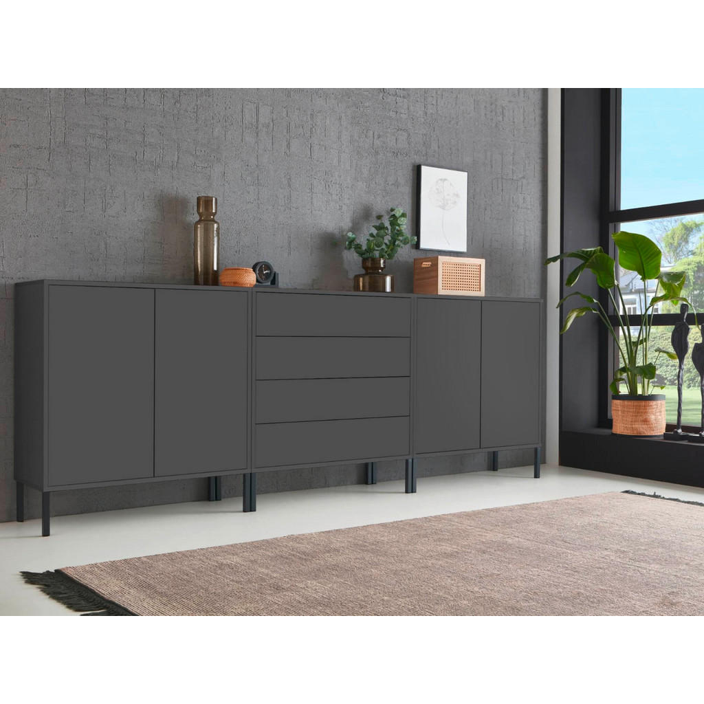 Thumbnail - Mid.you Sideboard Mailand Set 5 + MF, Anthrazit, Holzwerkstoff, 6 Fächer, 4 Schubladen, 237x86x33 cm, Made in Germany, e...