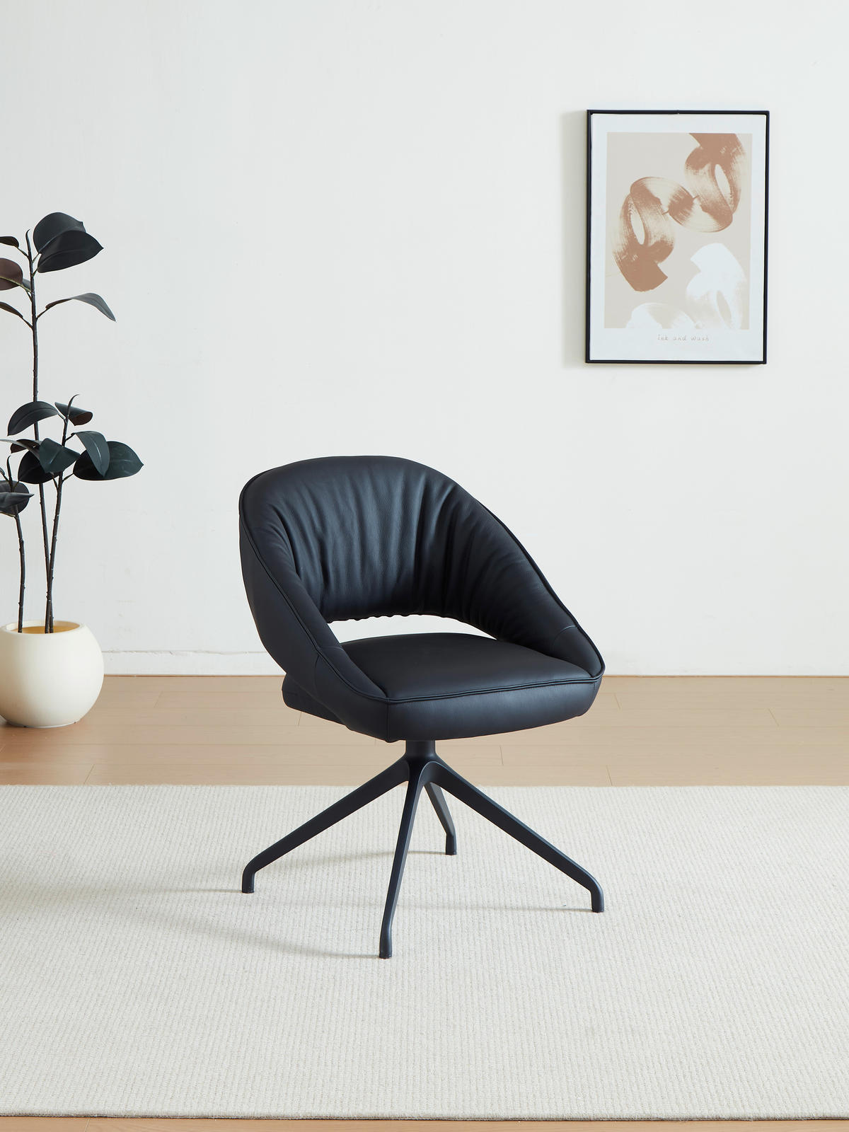 ARMLEHNSTUHL  Sitzfläche 360° drehbar, automatische Rückholfunktion  Echtleder  - Schwarz, Design, Leder/Metall (61/81/66cm) - Dieter Knoll