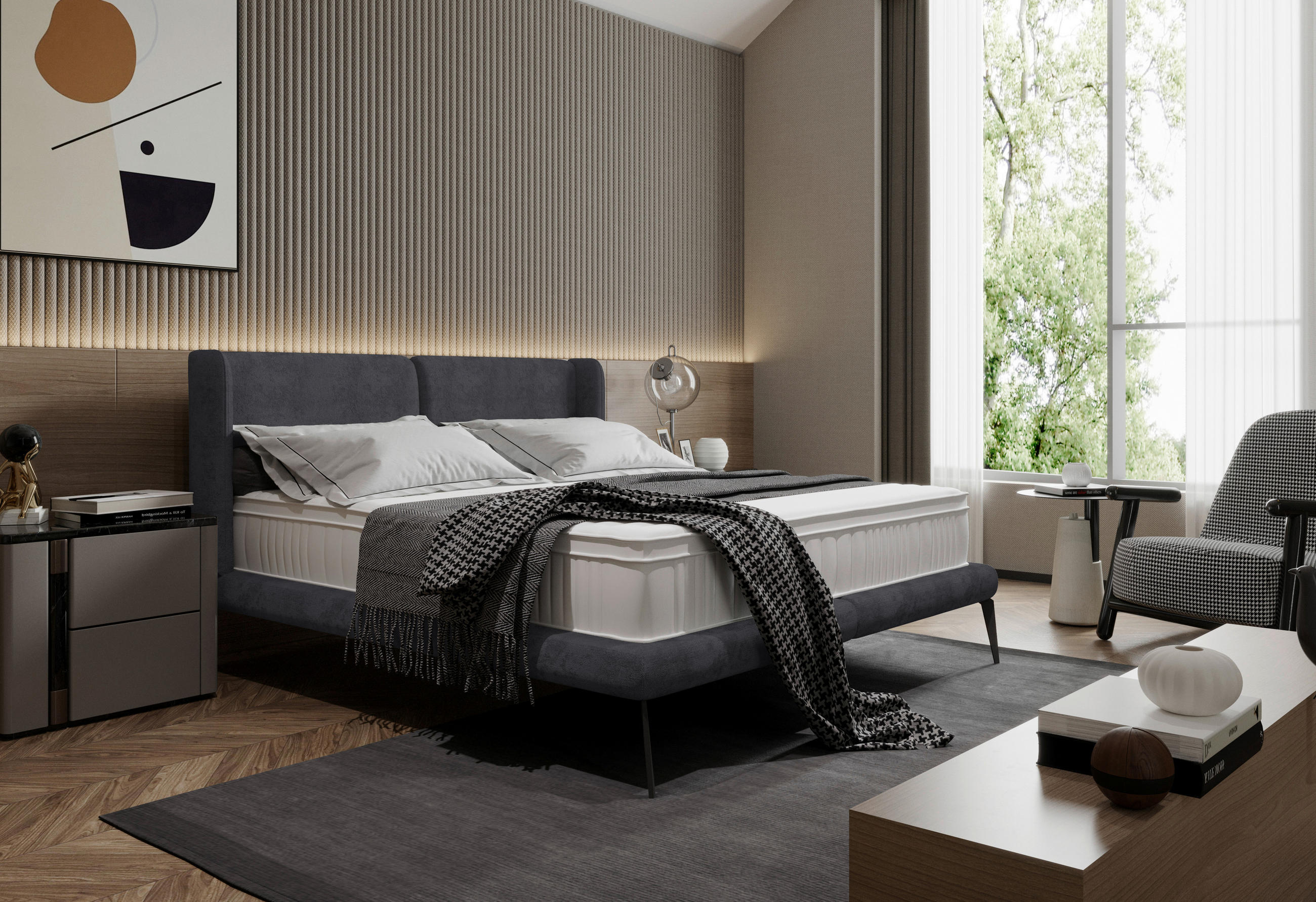 POLSTERBETT 180/200 cm  in Schwarz  - Schwarz, Modern, Textil/Metall (180/200cm) - Livetastic