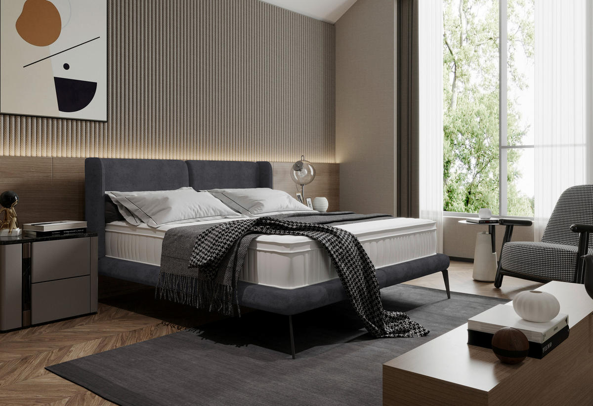 POLSTERBETT 180/200 cm  in Schwarz  - Schwarz, Modern, Textil/Metall (180/200cm) - Livetastic