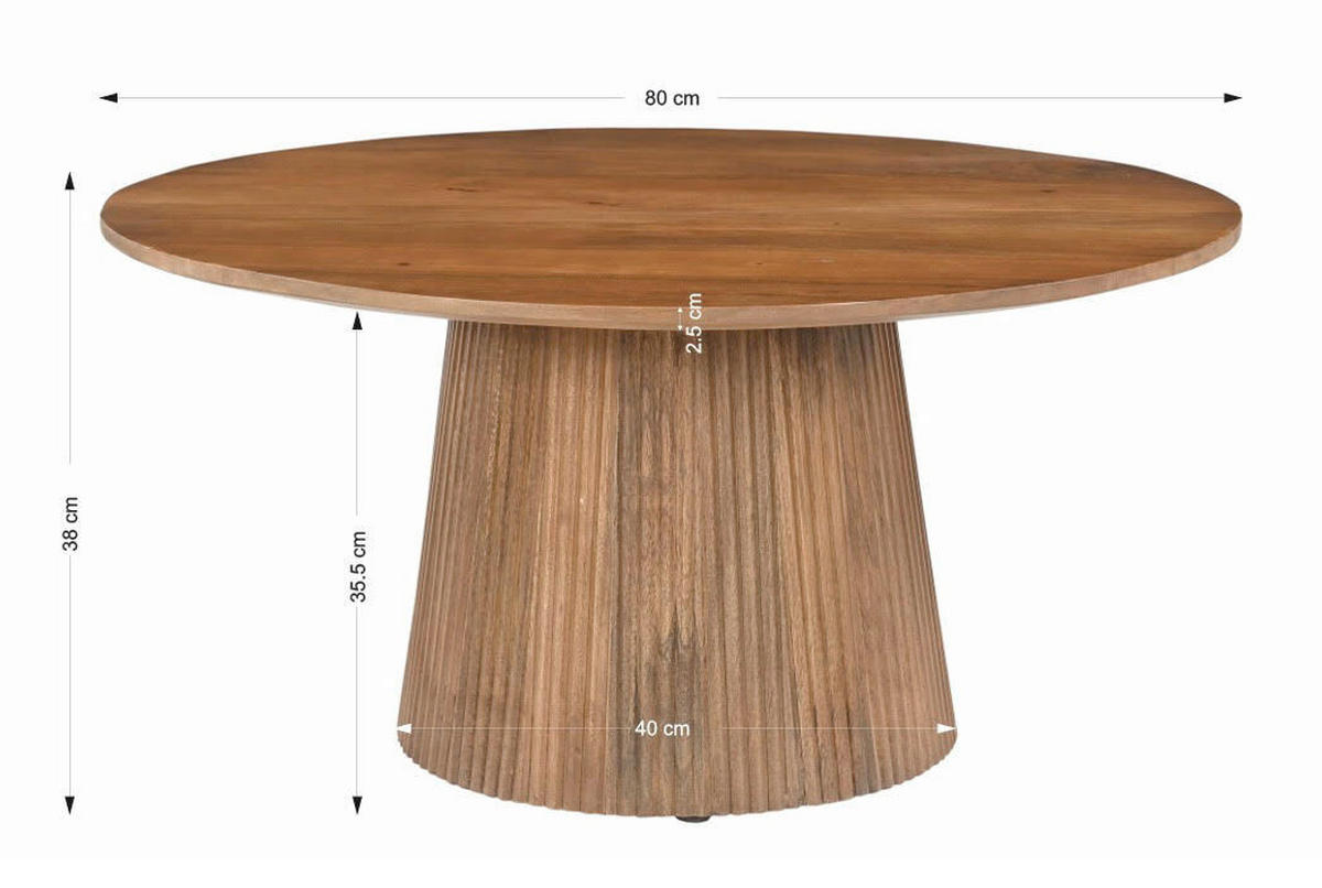 COUCHTISCH Mangoholz massiv 80/80/38 cm rund Naturfarben  - Naturfarben, Design, Holz (80/80/38cm) - MID.YOU