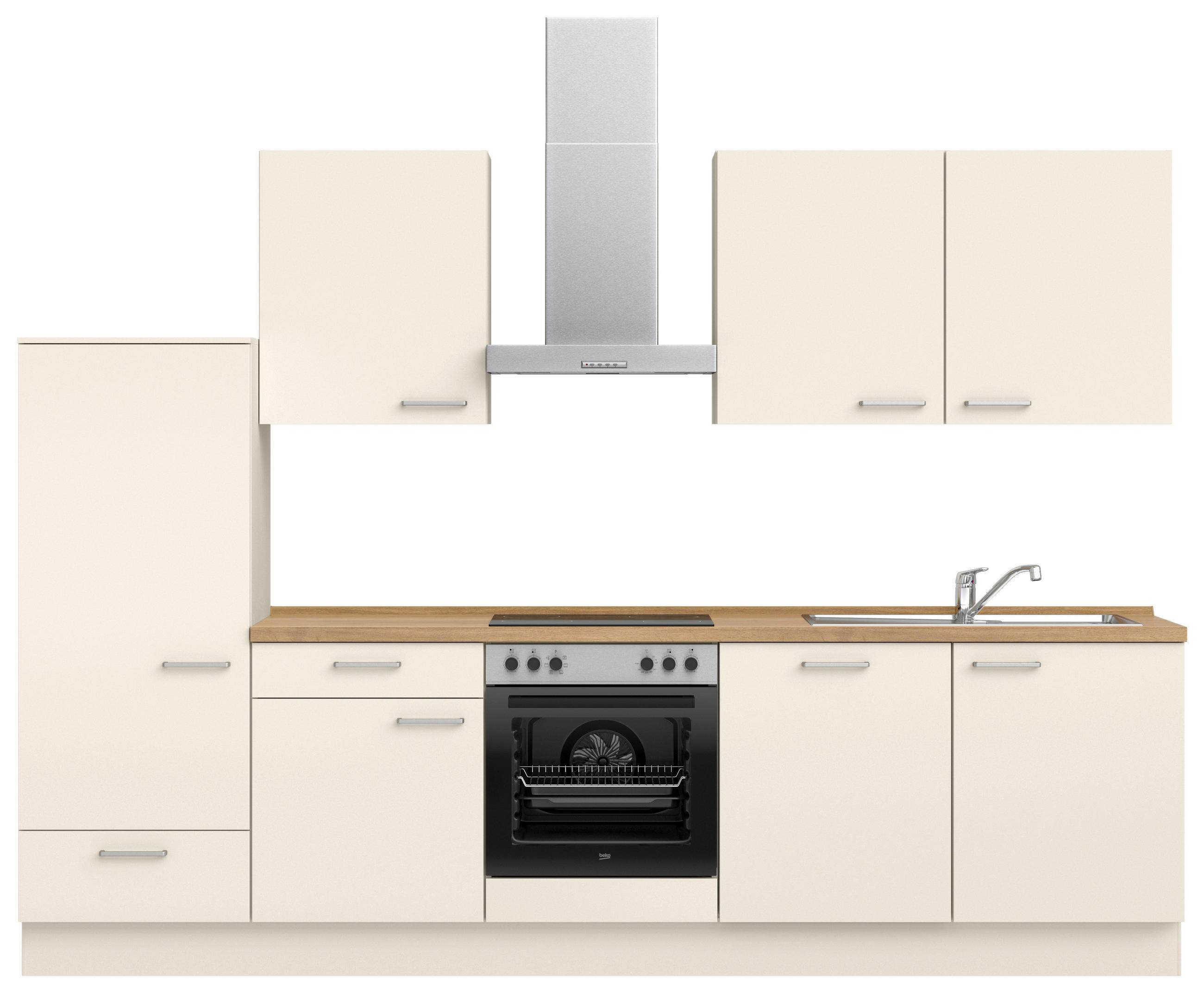 KÜCHENBLOCK 300 cm   in Eichefarben, Magnolie  - Edelstahlfarben/Eichefarben, MODERN, Holzwerkstoff/Metall (300cm) - Nobilia