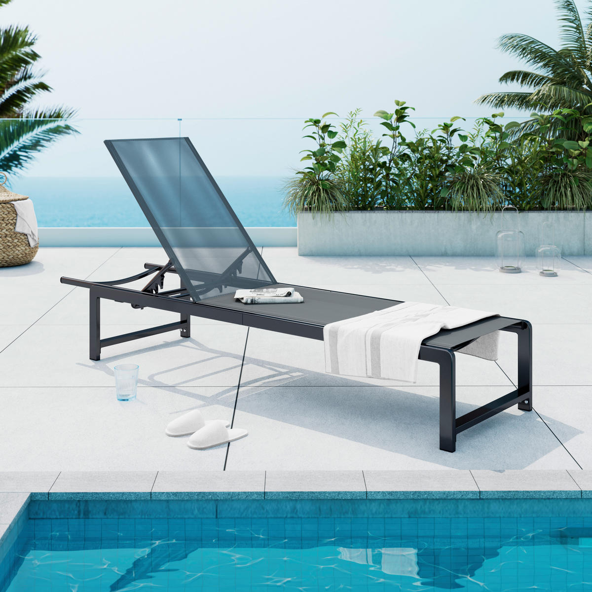 GARTENLIEGE 190/34/60 cm  - Anthrazit/Grau, MODERN, Kunststoff/Metall (190/34/60cm) - Ambia Garden