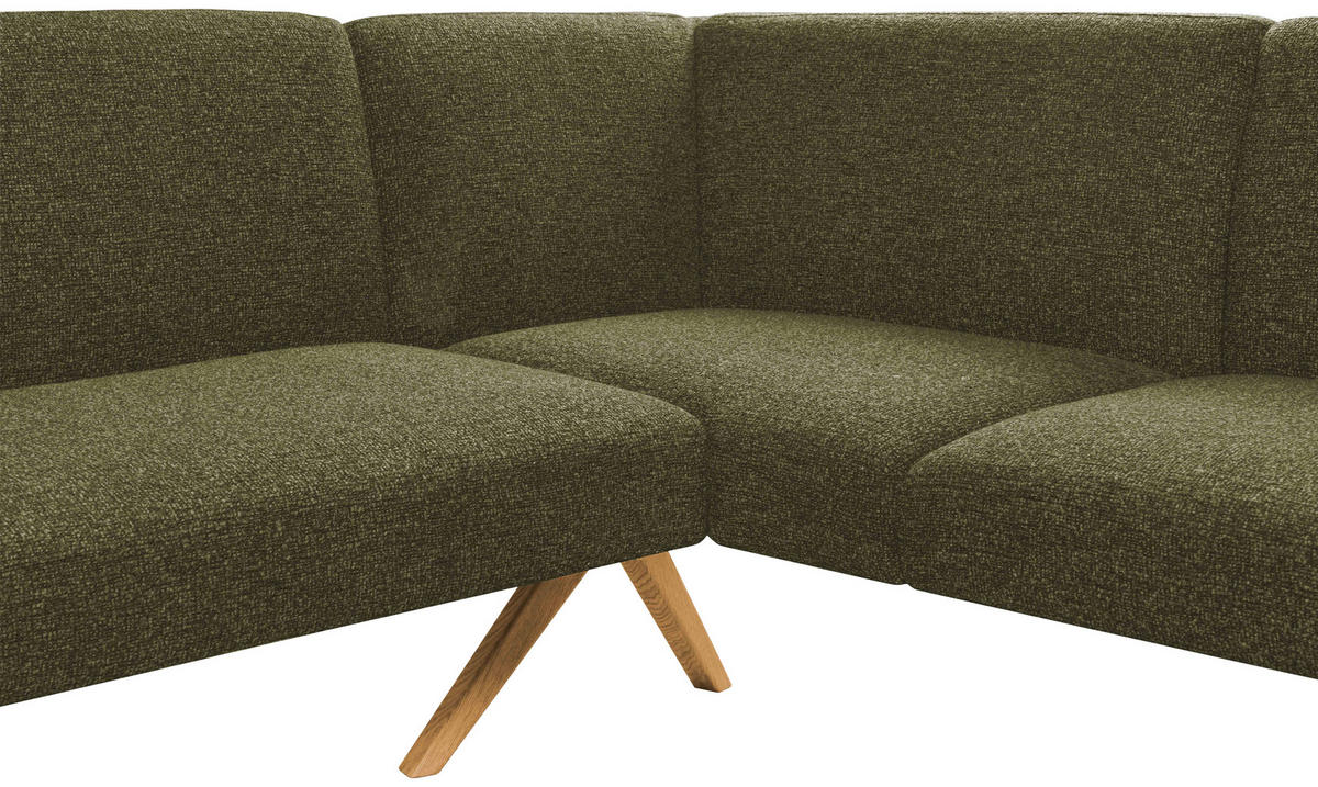 ECKBANK 238/172 cm Webstoff Grün Eiche vollmassiv   - Eichefarben/Grün, KONVENTIONELL, Holz/Textil (238/172cm) - Linea Natura