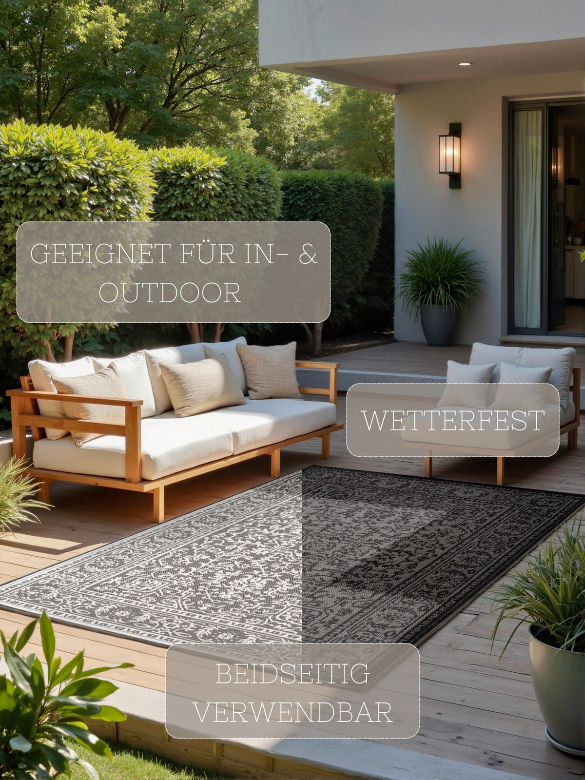 OUTDOORTEPPICH 120/170 cm Duet Schwarz, Weiß  - Schwarz/Weiß, Design, Kunststoff (120/170cm)