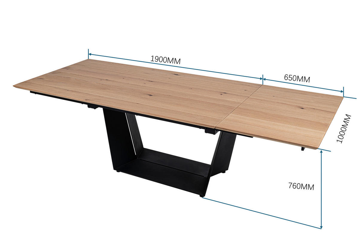 ESSTISCH in Holz, Metall, Holzwerkstoff 190-255/100/76 cm  - Eichefarben/Schwarz, MODERN, Holz/Holzwerkstoff (190-255/100/76cm) - Valdera