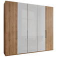 DREHTÜRENSCHRANK 250/216/58 cm,  in Weiß, Eiche Bianco, 5-türig  - Schieferfarben/Eiche Bianco, KONVENTIONELL, Glas/Holzwerkstoff (250/216/58cm) - Dieter Knoll