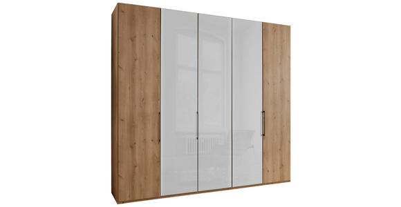 DREHTÜRENSCHRANK 250/216/58 cm,  in Weiß, Eiche Bianco, 5-türig  - Schieferfarben/Eiche Bianco, KONVENTIONELL, Glas/Holzwerkstoff (250/216/58cm) - Dieter Knoll