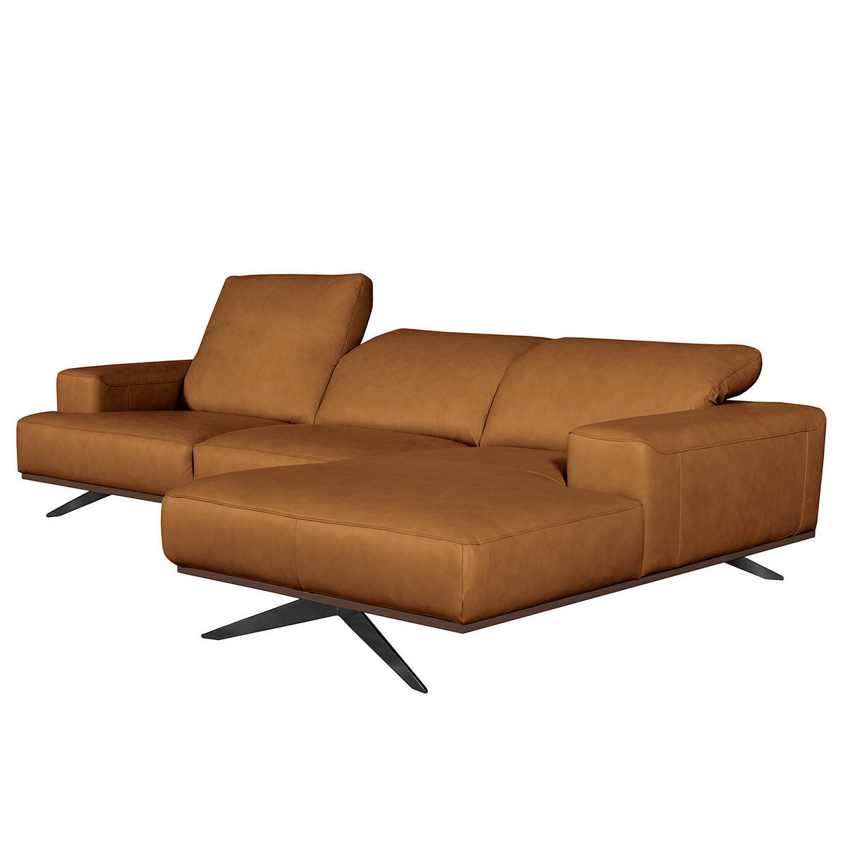 ECKSOFA  in Echtleder Cognac  295/187 cm  - Cognac/Schwarz, Design, Leder/Metall (295/187cm) - Livetastic