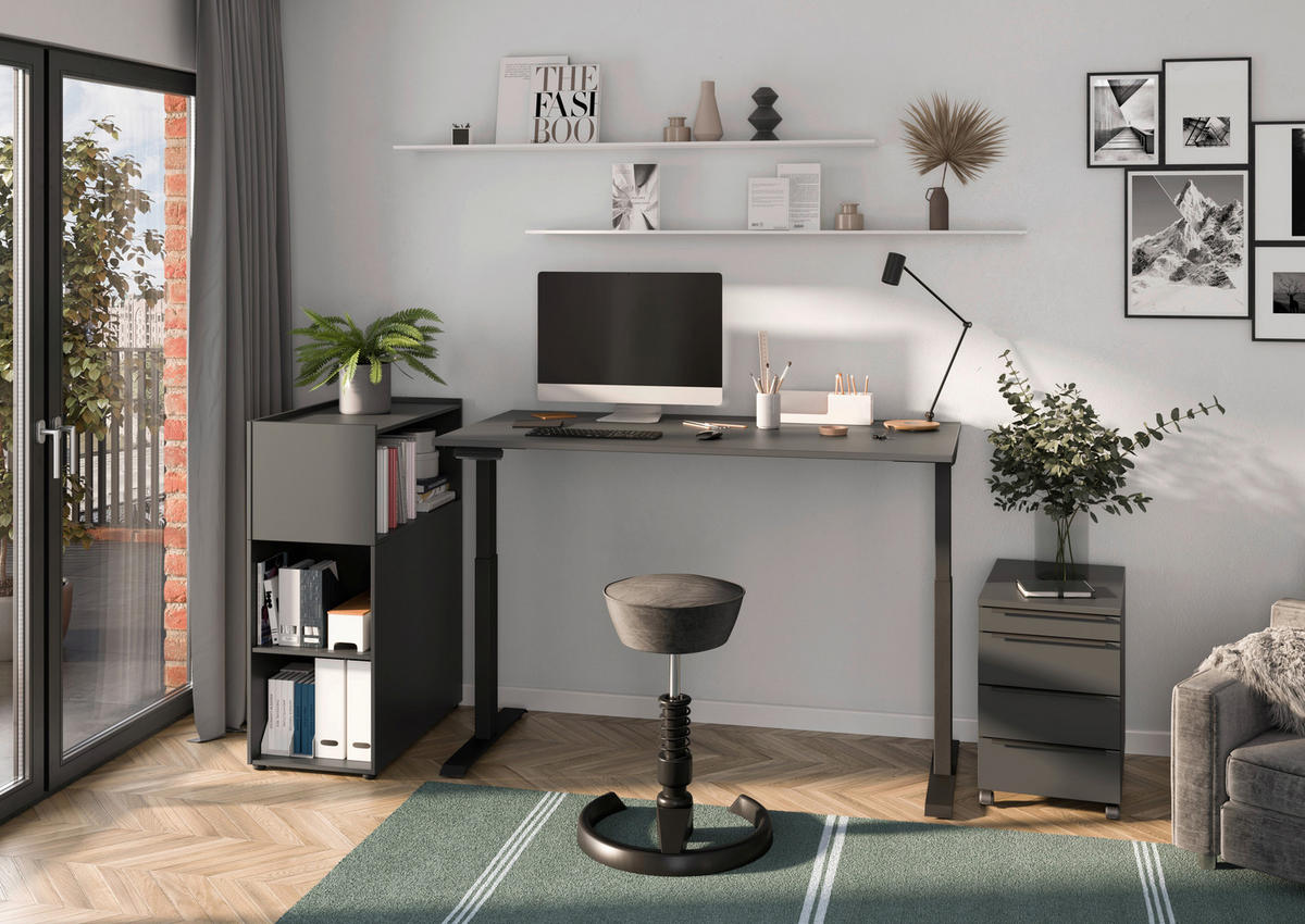 SCHREIBTISCH höhenverstellbar  - Graphitfarben/Schwarz, MODERN, Holzwerkstoff/Metall (140/80/72-120cm) - Germania
