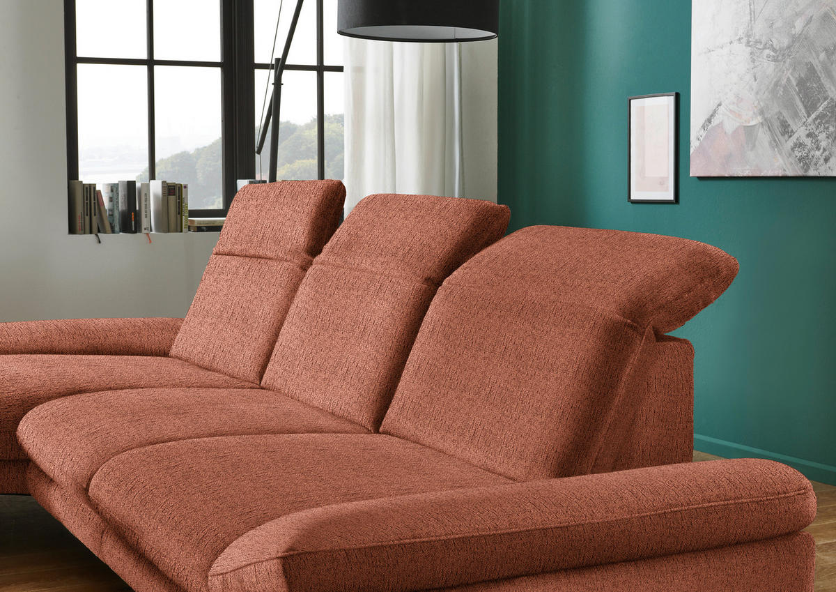 ECKSOFA in Chenille Rostfarben  - Rostfarben/Schwarz, Design, Textil/Metall (188/319cm) - Beldomo System