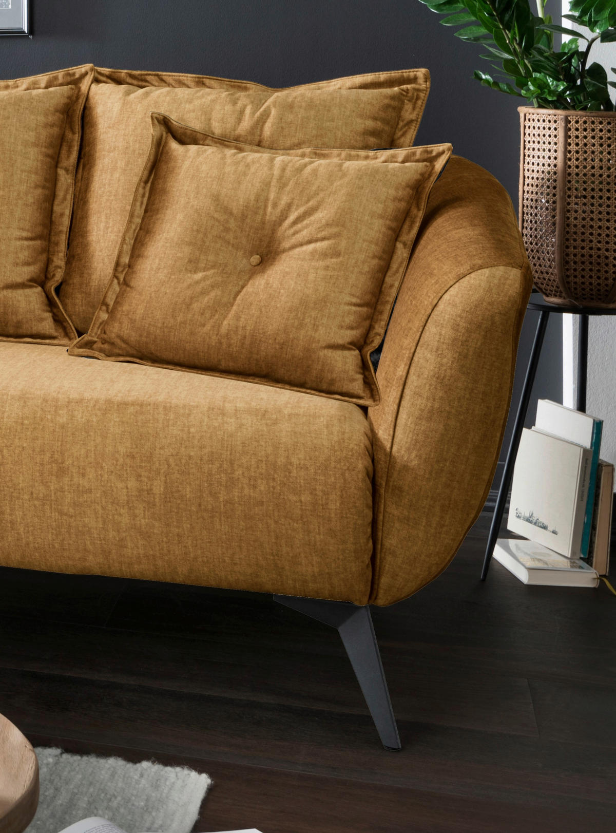 ECKSOFA in Velours Gelb  - Gelb/Schwarz, Modern, Holz/Textil (162/277cm) - Livetastic