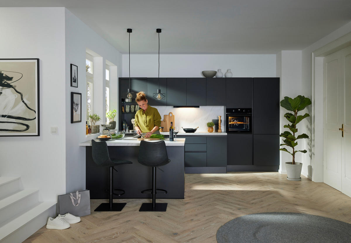 EINBAUKÜCHE MATIRA  - Schwarz/Grau, Design, Holzwerkstoff - Novel