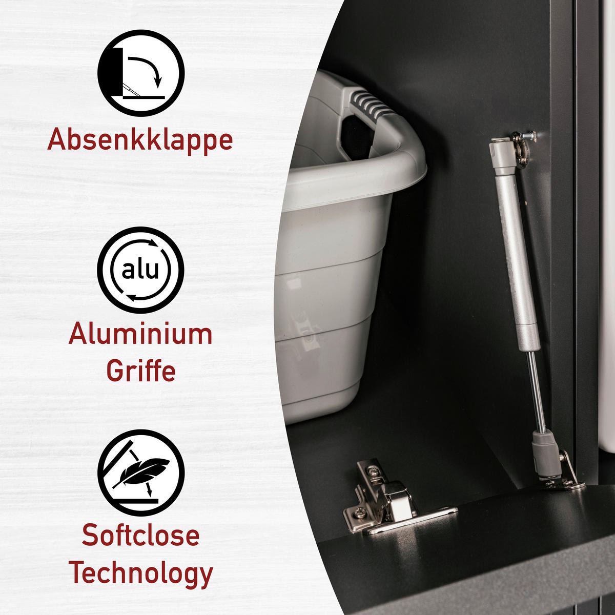 WÄSCHESCHRANK 67/164/68 cm  in Anthrazit  - Anthrazit/Schwarz, MODERN, Holzwerkstoff/Metall (67/164/68cm) - home24