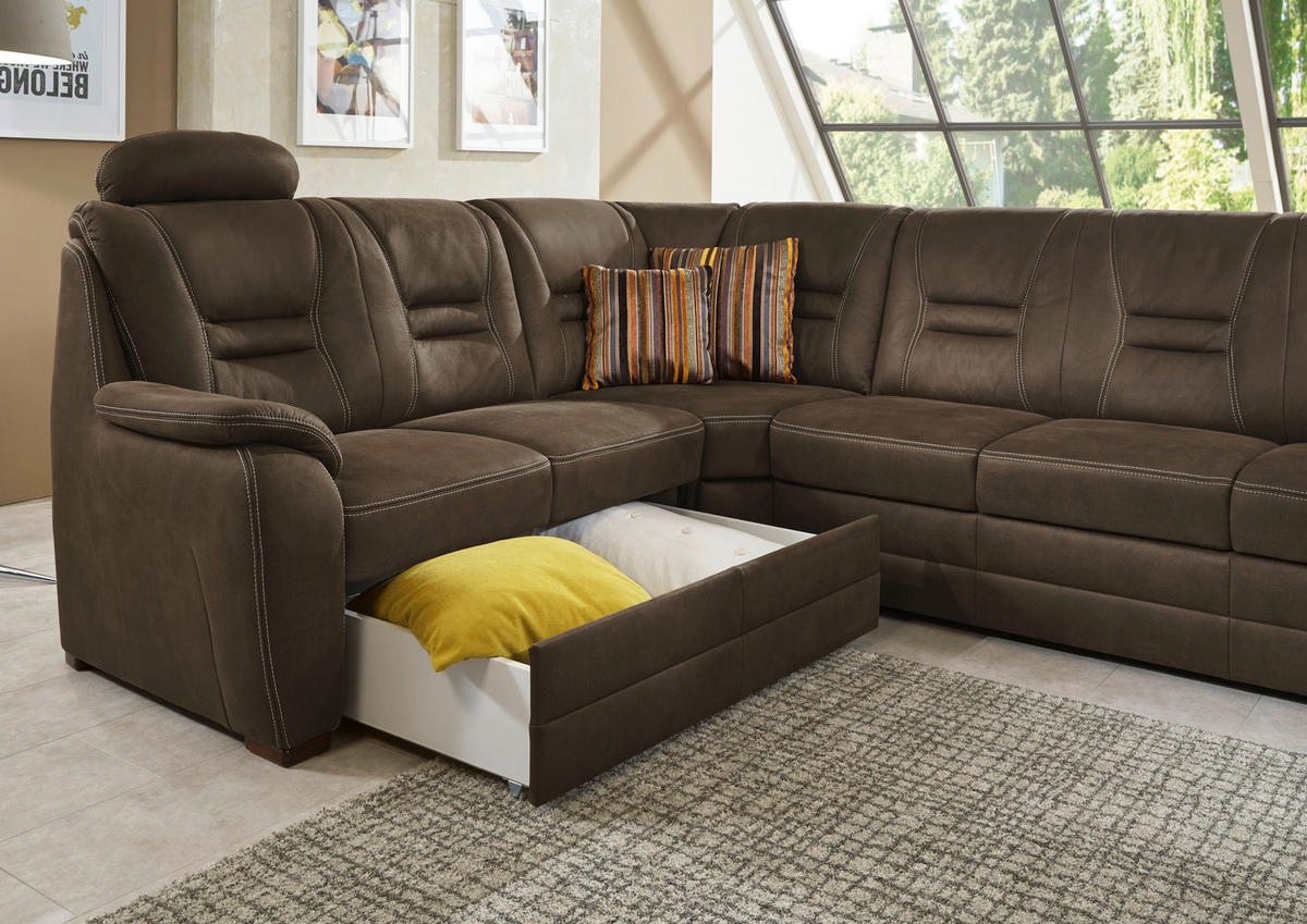 ECKSOFA Braun, Grau Lederlook  - Beige/Braun, KONVENTIONELL, Holz/Textil (234/286cm) - Beldomo Comfort