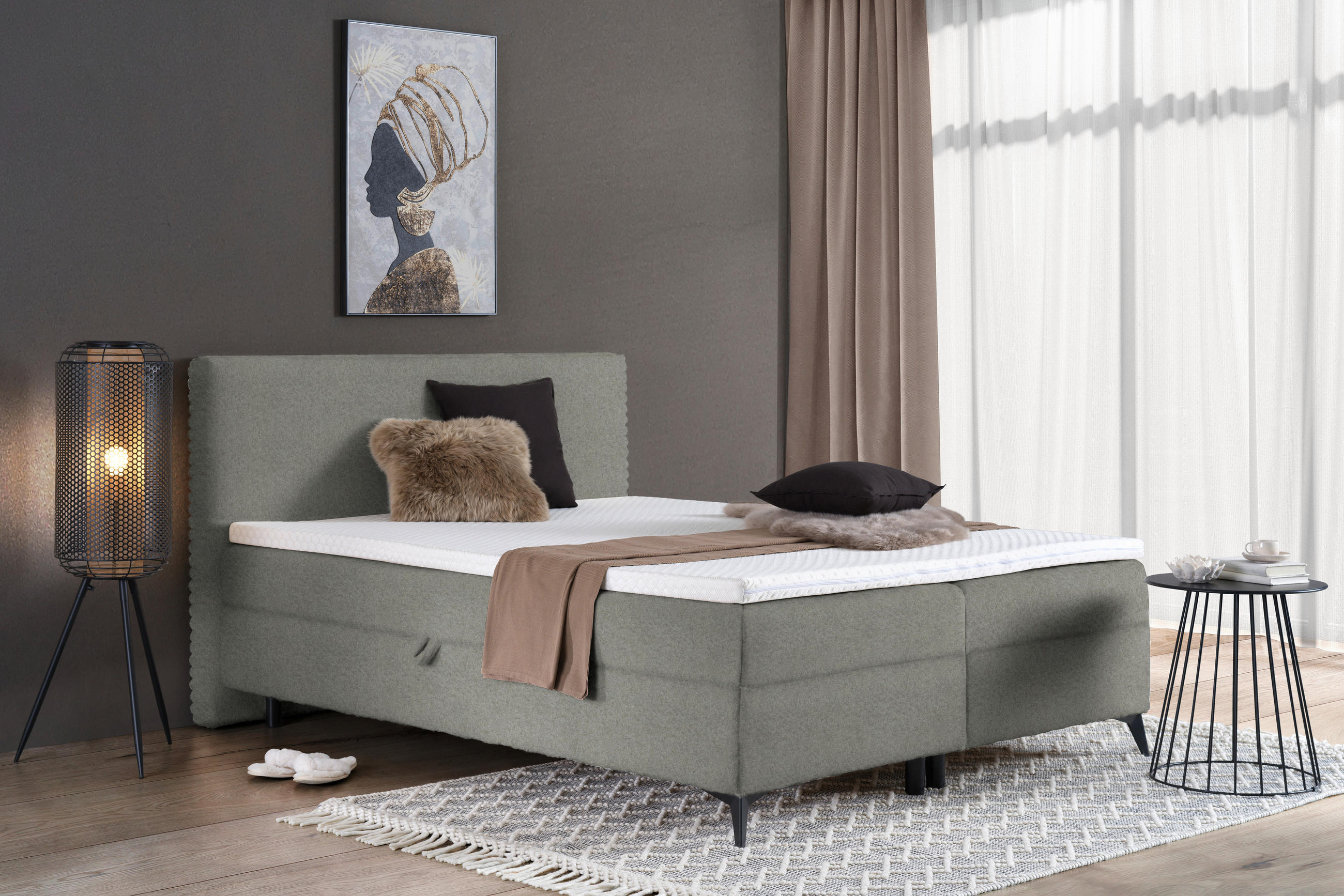 BOXBETT 160/200 cm  in Hellgrau  - Hellgrau/Schwarz, Design, Holz/Holzwerkstoff (160/200cm) - Xora