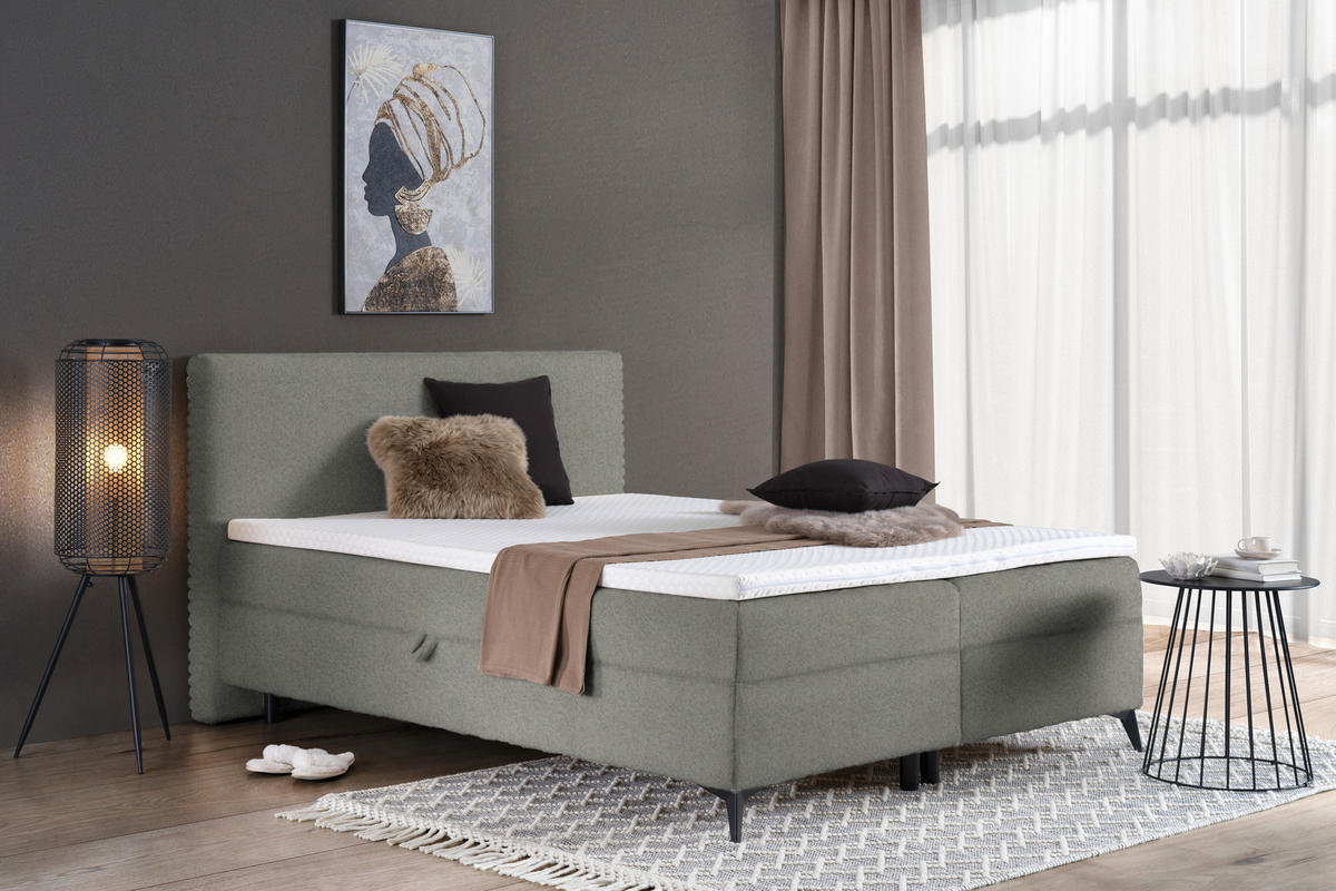 BOXBETT 160/200 cm  in Hellgrau  - Hellgrau/Schwarz, Design, Holz/Holzwerkstoff (160/200cm) - Xora