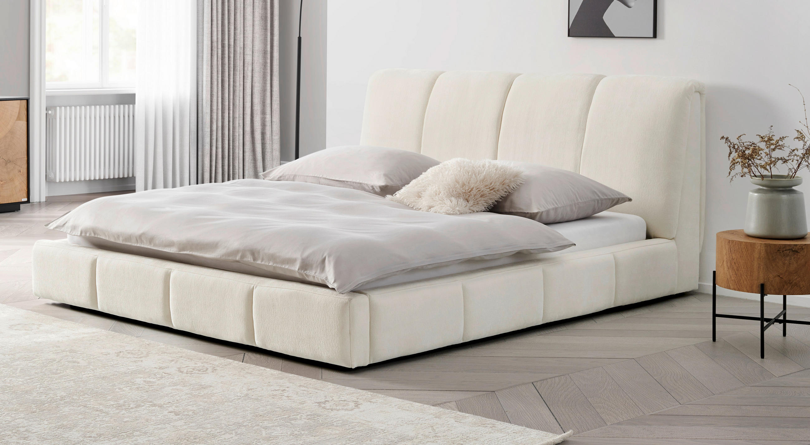 ČALÚNENÁ POSTEĽ, 180/200 cm, biela - čierna/biela, Modern, kov/drevo (180/200cm) - Livetastic