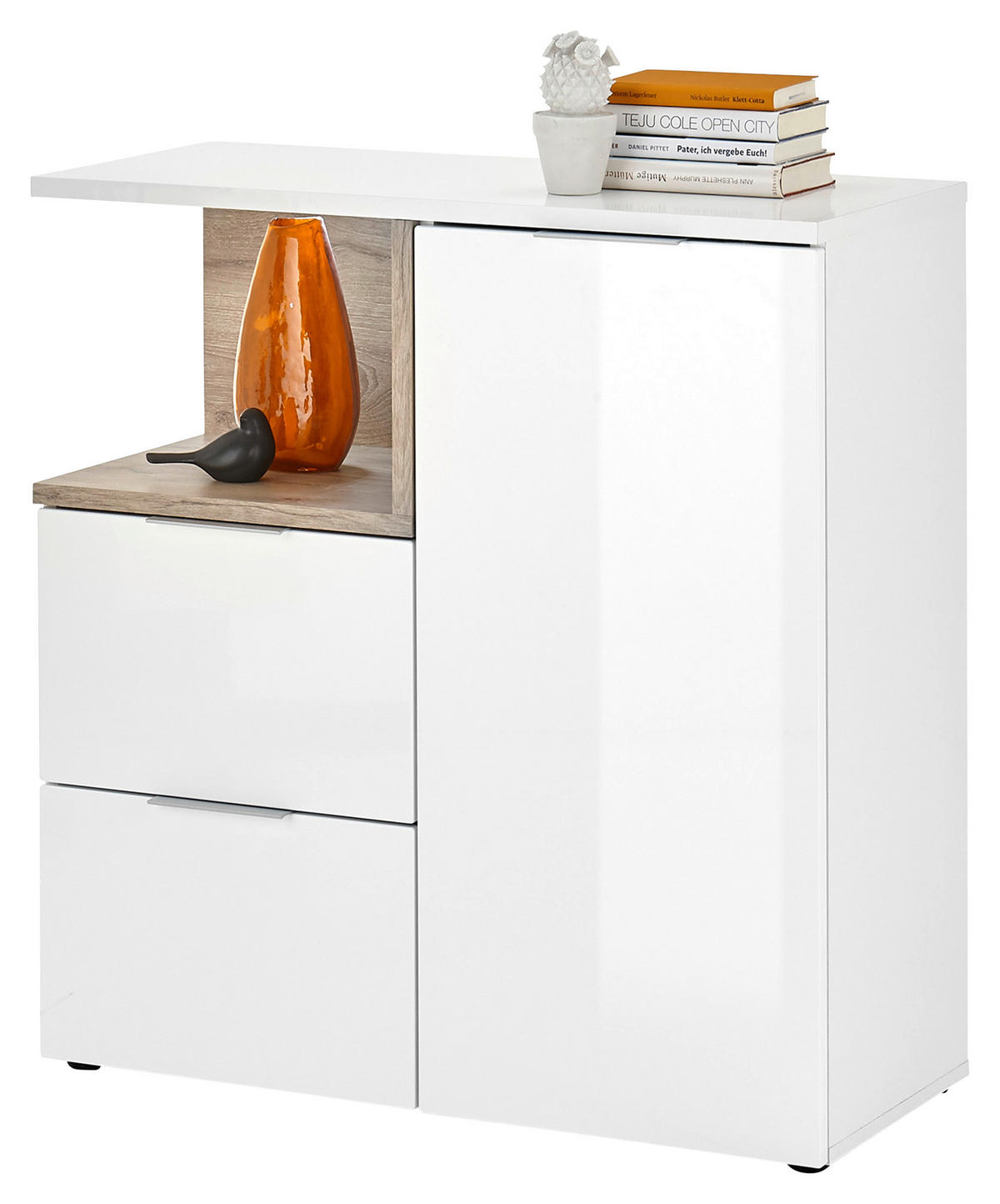 KOMODA, biela s vysokým leskom, 90/95/38 cm - čierna/biela s vysokým leskom, Basics, kompozitné drevo/plast (90/95/38cm)