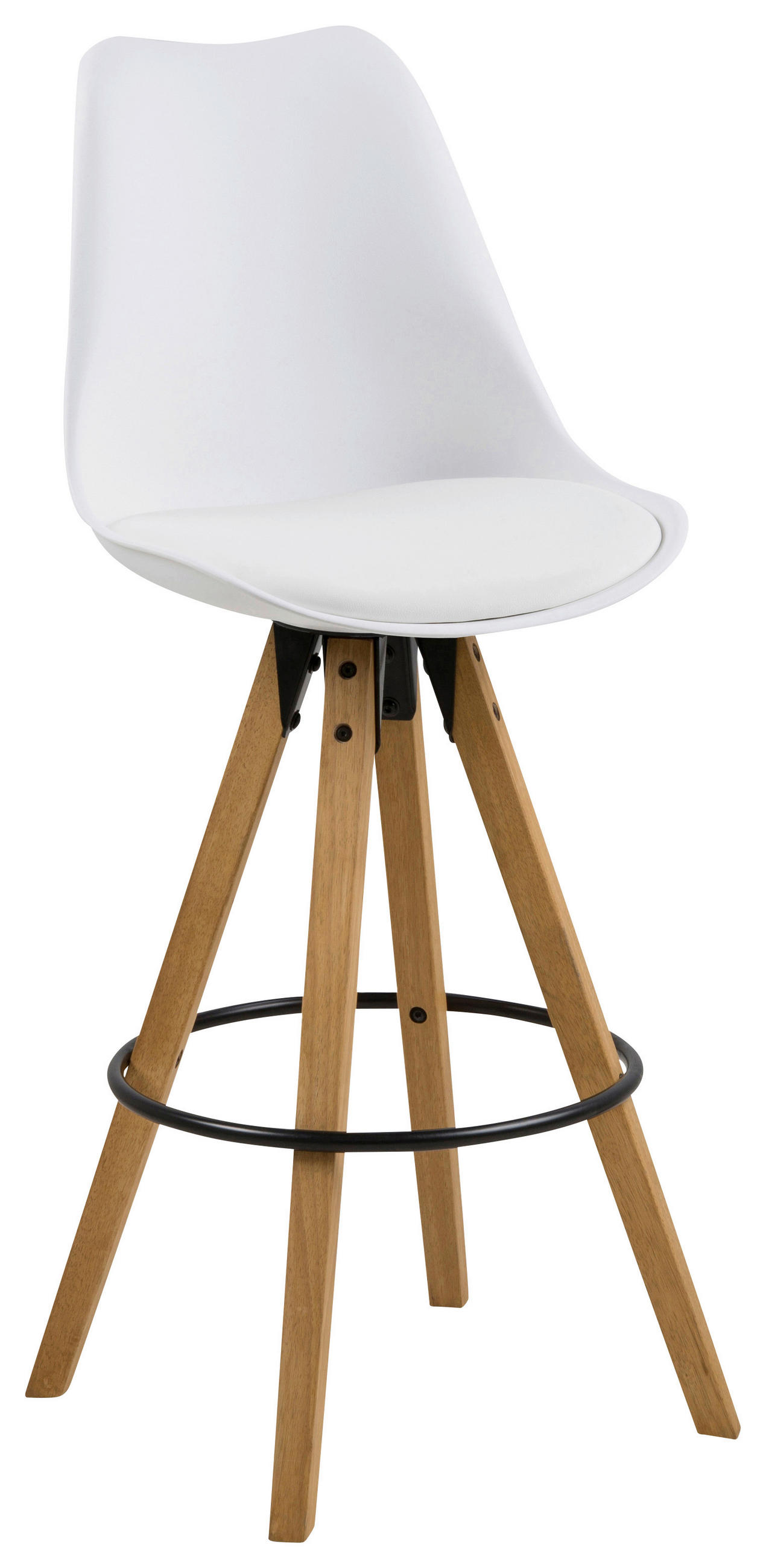 BARHOCKER Lederlook Weiß, Eichefarben  - Eichefarben/Schwarz, Design, Holz/Kunststoff (48/112/56cm) - Carryhome