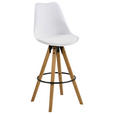 BARHOCKER Lederlook Weiß, Eichefarben  - Eichefarben/Schwarz, Design, Holz/Kunststoff (48/112/56cm) - Carryhome