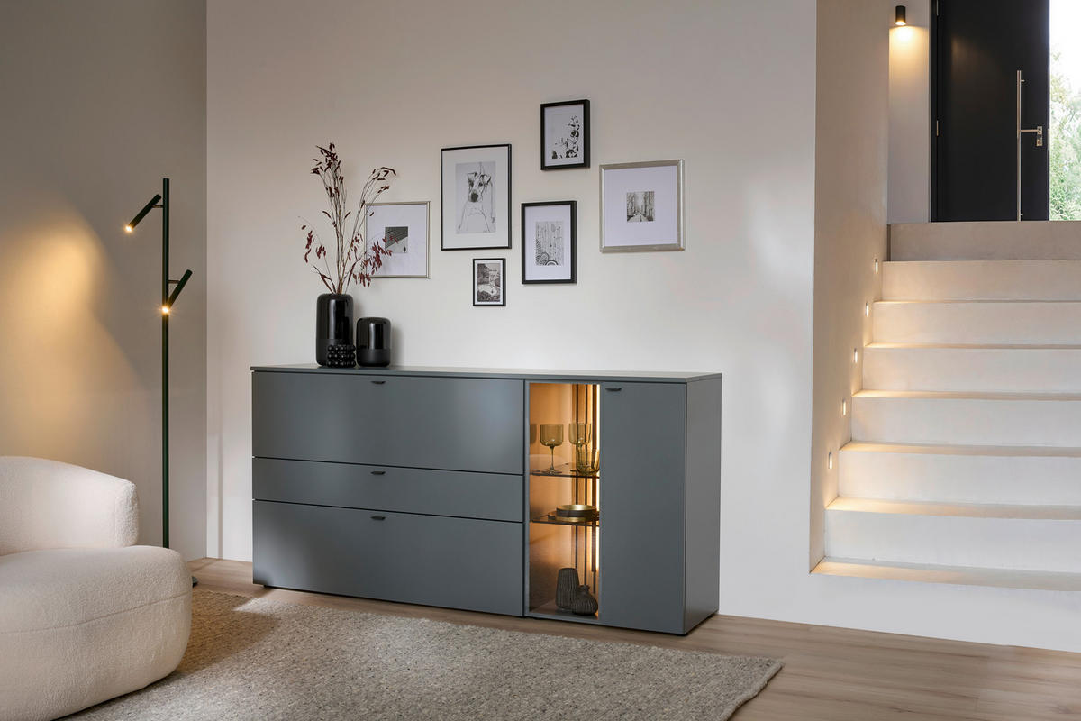 SIDEBOARD Grün, Eichefarben  180/89/43 cm  - Eichefarben/Anthrazit, Design, Glas/Holz (180/89/43cm) - Venjakob