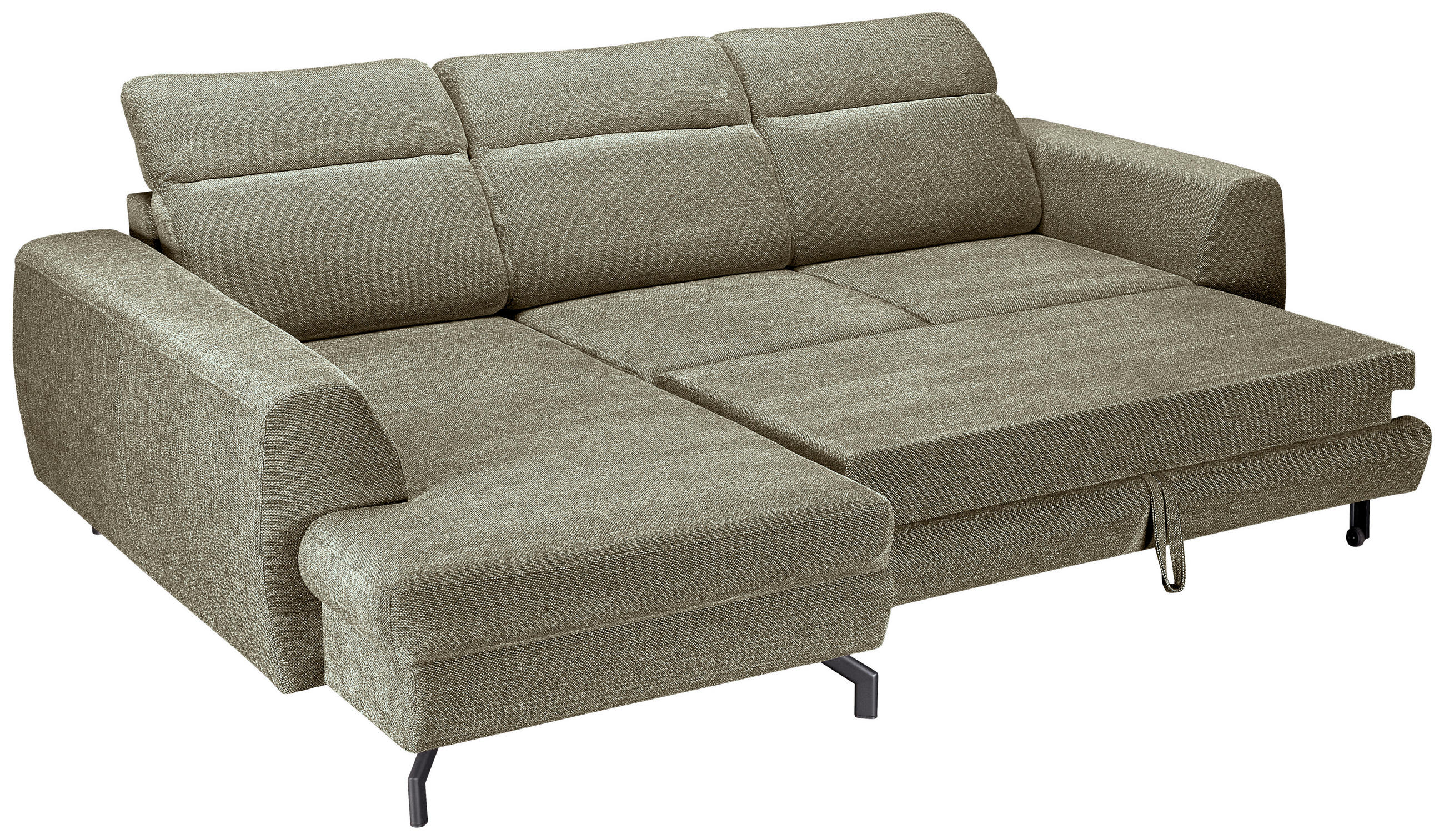 ECKSOFA Olivgrün Chenille  - Schwarz/Olivgrün, KONVENTIONELL, Textil/Metall (185/266cm) - Carryhome