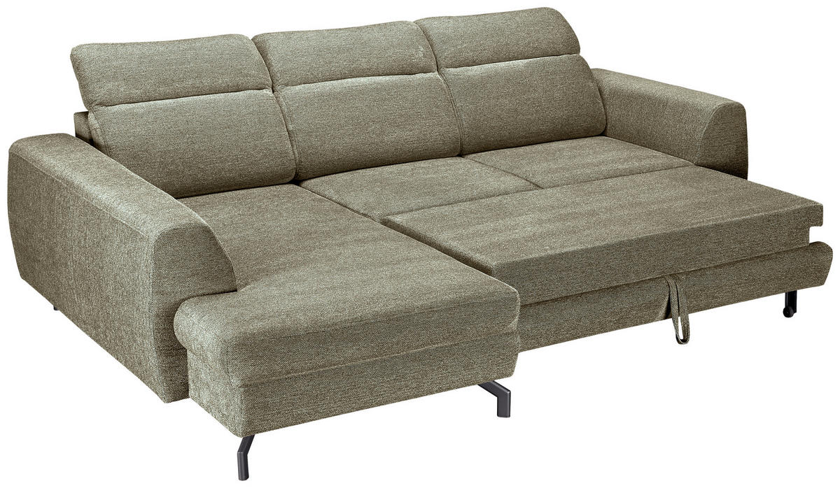 ECKSOFA Olivgrün Chenille  - Schwarz/Olivgrün, KONVENTIONELL, Textil/Metall (185/266cm) - Carryhome