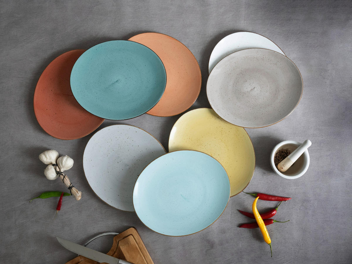 STEAKTELLERSET Vintage Nature Aqua 4-teilig  - Hellblau, Basics, Keramik - Creatable