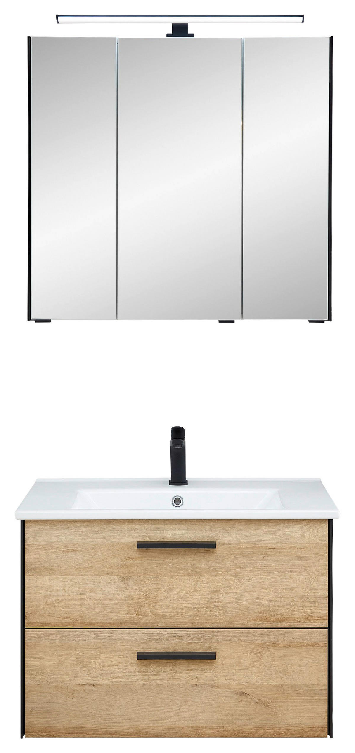 BADEZIMMER 3-teilig  in  - Eichefarben/Schwarz, Natur, Keramik/Holzwerkstoff (75/200/45cm) - Xora