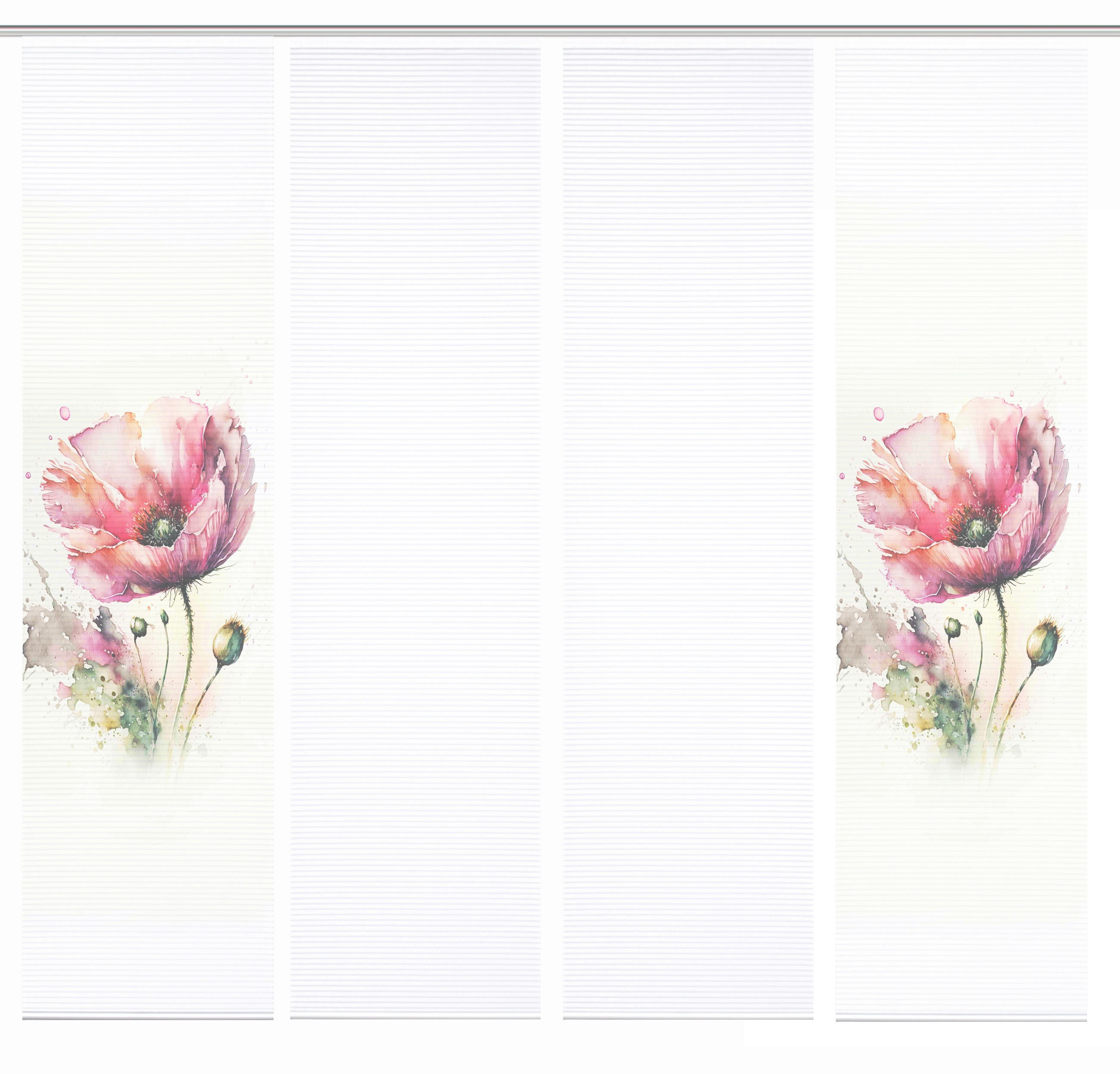 XXXLutz Flächenvorhang Meliora Rosa, Weiß, Hellgrün 60x245 cm
