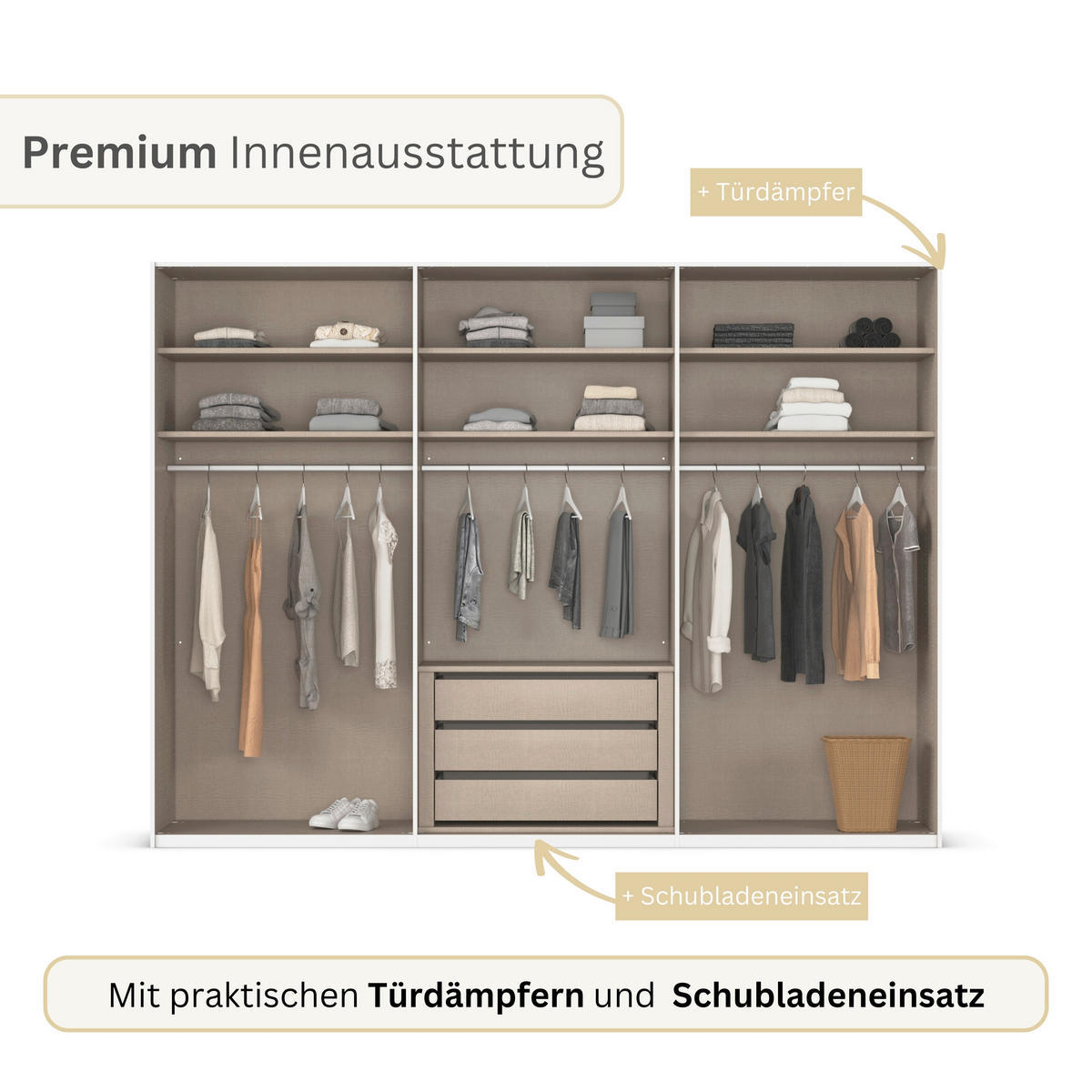 SCHWEBETÜRENSCHRANK 301/223/69 cm,  in Alufarben, Champagner, 3 Tür(en)  - Champagner/Alufarben, Basics, Glas/Holzwerkstoff (301/223/69cm) - Rauch Möbel