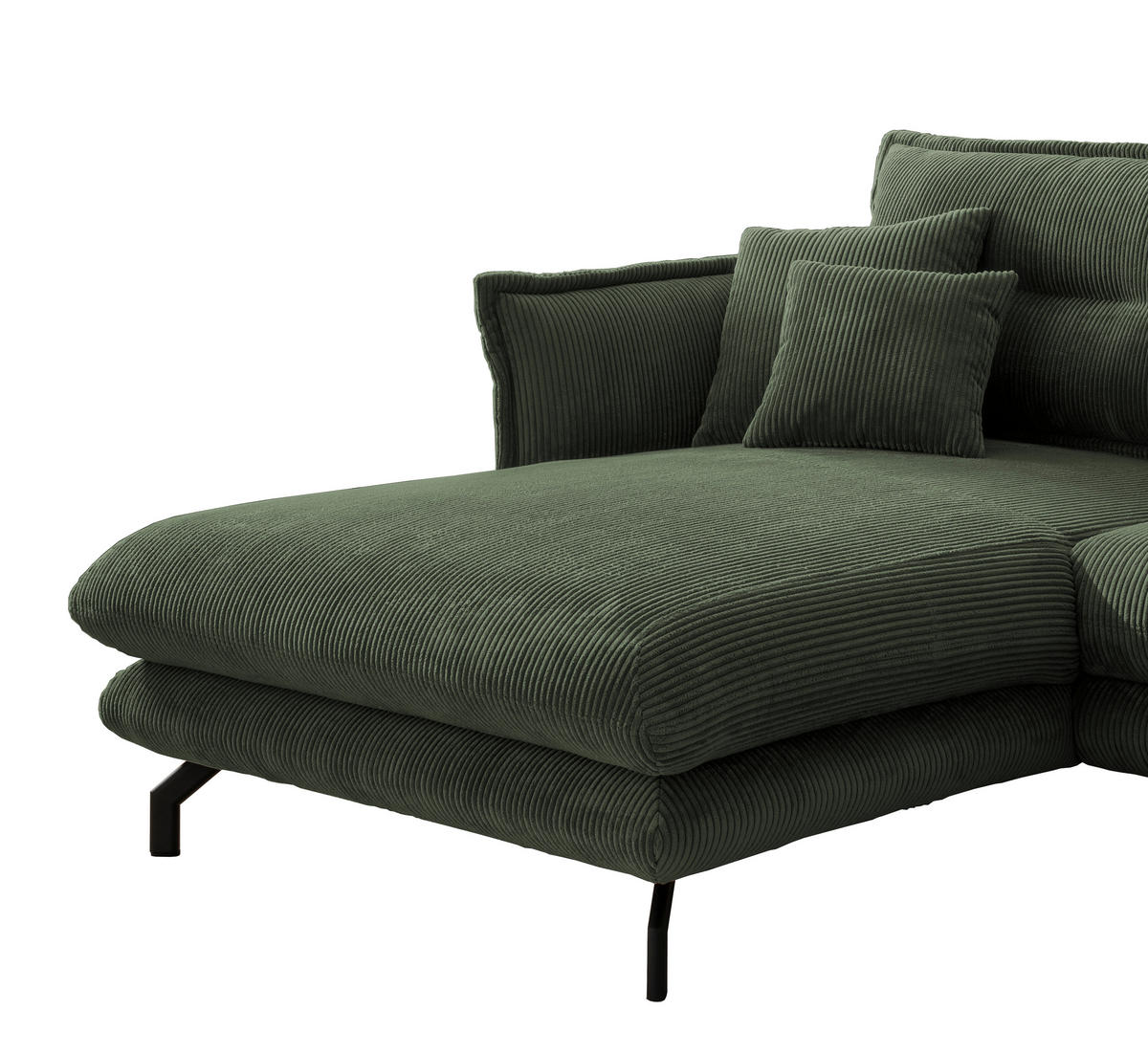 ECKSOFA in Cord Grün  - Schwarz/Grün, Modern, Textil/Metall (180/255cm) - Livetastic