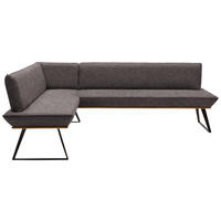 ECKBANK 163/223 cm Webstoff Schwarz, Eichefarben, Dunkelbraun Eiche massiv Metall   - Eichefarben/Dunkelbraun, Design, Holz/Textil (163/223cm) - Voleo