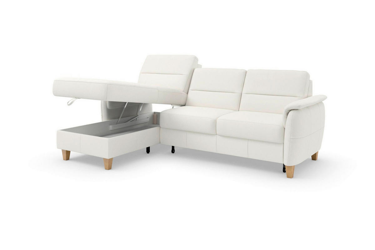 ECKSOFA PALMERA E in Echtleder Weiß  163/244 cm  - Eichefarben/Weiß, Basics, Leder/Holz (163/244cm) - Sit & More
